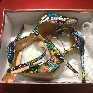 multicolor pointed toe strappy stilettoes size 7